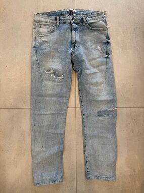 Zara Men Distressed Skinny Jeans Paint Splatter Light Wash Size 36